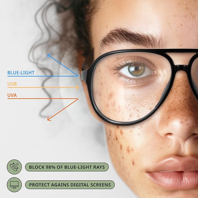 livho Vintage Aviator Blue Light Blocking Glasses, Fashion Oversized Frames with UV Protection Coating, Unisex Design