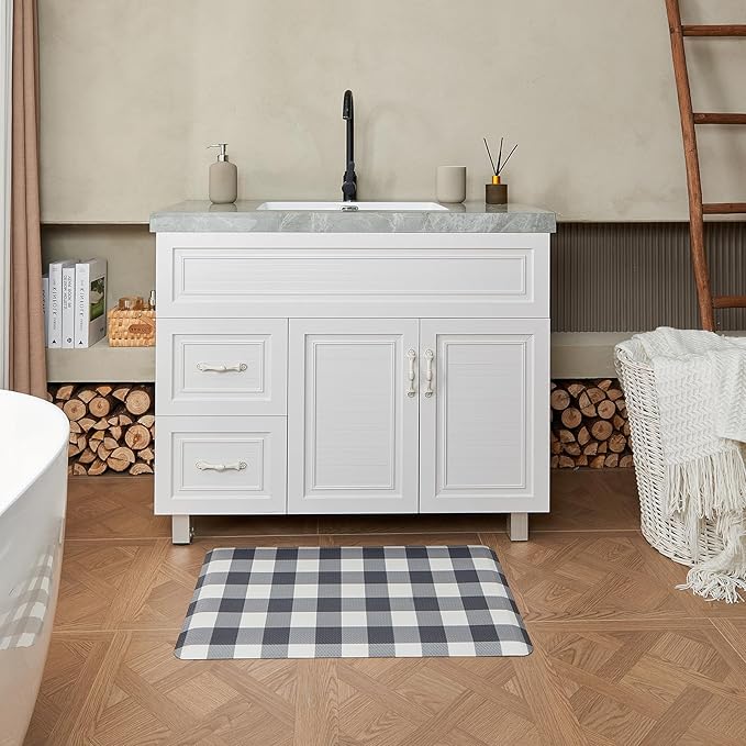 Anti Fatigue Kitchen Rugs Farmhouse Kitchen Mats for Floor,Cushioned Non-Slip Waterproof Ergonomic Comfort Rug Standing Mat for Kitchen,Floor,Home,Office,Sink,Laundry,Plaid Black,17.3"x 28"