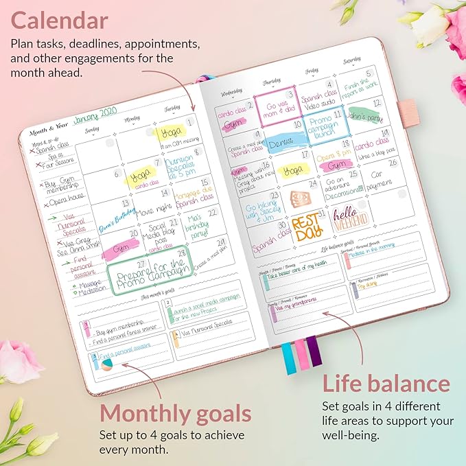 GoGirl Planner and Organizer for Women – A5 Size Weekly Planner, Goals Journal & Agenda to Improve Time Management, Productivity & Live Happier. Undated – Start Anytime, Lasts 1 Year – Rose Gold