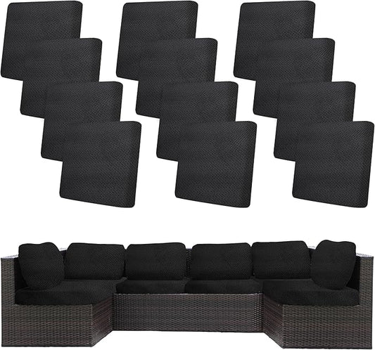 12Pcs Stretch Patio Cushion Covers,Outdoor Couch Covers Replacement,Outdoor Couch & Sofa Slipcovers,for Patio Furniture Cushion Covers,Washable Reusable Furniture Protector (Black,Cover Only)