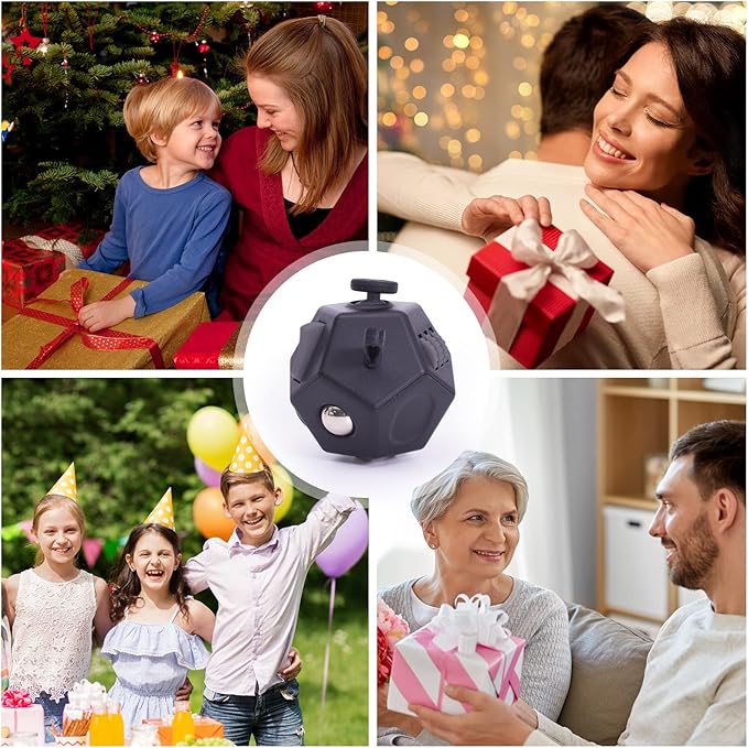 Mini Fidget Toys, Cool Black 12 Sided Fidgets Toy Cubes for Kids Adults with Anxiety ADHD Autism and Relief Stress (Pure Black)