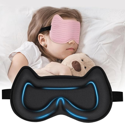 3D Kids Sleep Eye Mask: 3D Contoured Cup Sleeping Masks, Blindfold Sleep Eye Cover with Adjustable Strap, Memory Foam Lightweight Night Eyeshade for Boys Girls Teens (Pink)