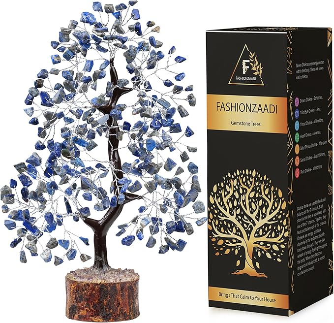 FASHIONZAADI Lapis Lazuli Crystal Tree of Life - Chakra Natural Handmade Gemstone Tree, Feng Shui Crystal Decoration, Money Spiritual Gift, Healing Crystal Chakra Decor