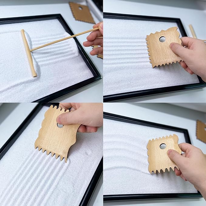 Zen Garden for Desk, Japanese Zen Garden Kit with Sand Stamp Sphere and Essential Accessories, Mini Zen Sandbox Office Decor Kit for Relaxation, Meditation Gift