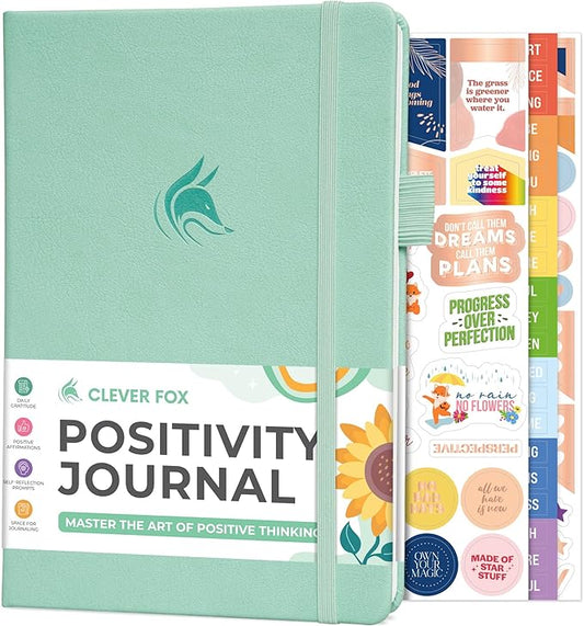 Clever Fox Positivity Journal – Daily Gratitude & Affirmation Journal with Prompts – Motivational Mental Health Journal for Women & Men with Habit Tracker – Lasts 6 Months, A5 Size (Mint)