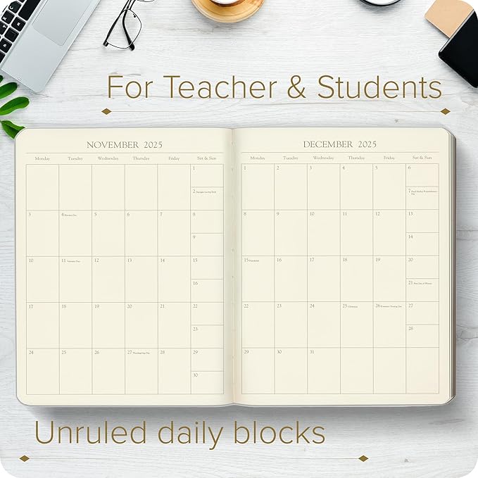 Gallery Leather Academic Planner 2025, Teacher and Student Weekly Monthly Planner, Elegantly Bound Calendar with Gold-Gilded Page Edges, 18 Months - Caribbean Yellow - 9 x 7 "
