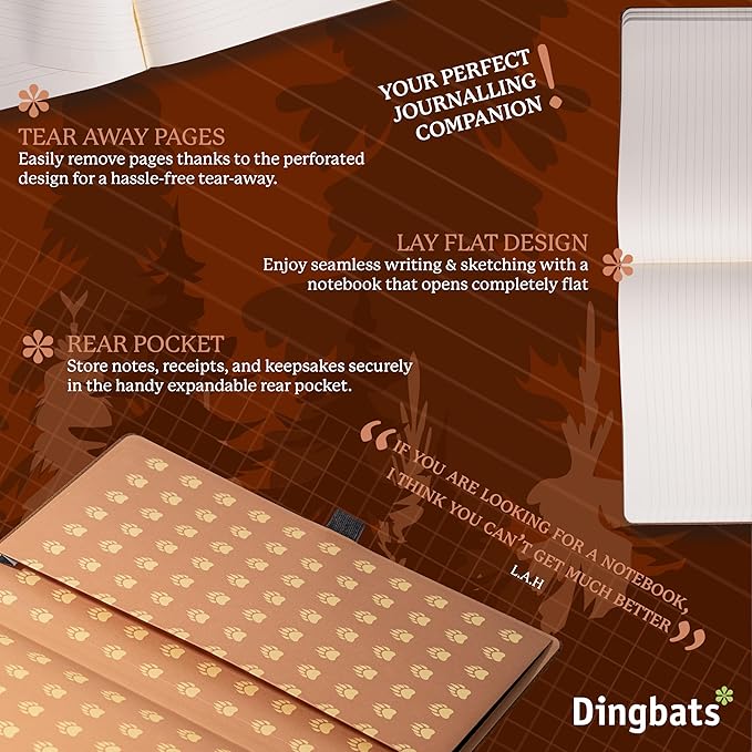 Dingbats* - Wildlife Dotted Extra Large A4 Notebook - PU Leather Hardcover Journal for Work, Writing - Pocket, Elastic Closure, Pen Holder, Bookmark