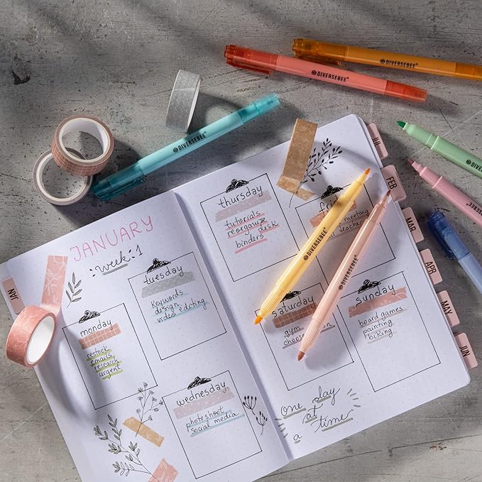 DIVERSEBEE Dual Tip Bible Highlighters and Pens No Bleed, 8 Pack Assorted Colors Quick Dry Highlighters Set, Cute Markers, Bible Study Journaling School Office Supplies and Accessories (Pastel)