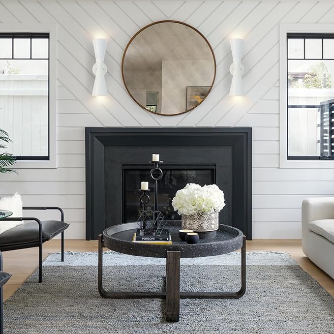 Modern Indoor Wall Sconces Set of 2 Up and Down White Wall Sconces Mid Century Indoor Wall Light Fixture Hardwired Wall Mounted Lamp for Living Room Bathroom Bedroom Hallway 13 Inch