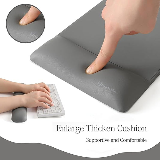 UnivoColors Design-Wave Set of Keyboad Wrist Rest & Mouce Pad,Artificial Sheepskin+Memory Foam+Ergonomic+Anti-Slip Gel, Resilience Support During Work and Gaming,Keyboard Accessory,Grey