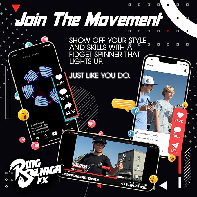 RingSlingr Fireball Red Fidget Spinner Toy, Durable, Portable LED Fidget Toy for Young Adults and Kids, Light Up Spinner Toy