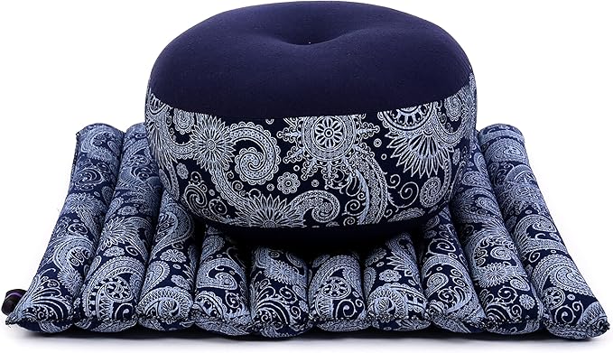 Leewadee Meditation Cushion Set – 1 Small Zafu Yoga Pillow and 1 Small Roll-Up Zabuton Mat Filled with Kapok