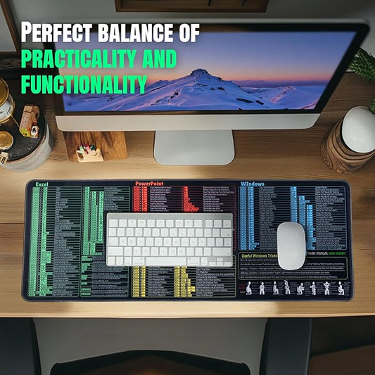 Windows, Word, Excel & PowerPoint Cheat Sheet Desk Pad, Large Mouse Pad, Keyboard Shortcut Desk Mat, Large Matt Desktop for Office Supplies(Win+Office)