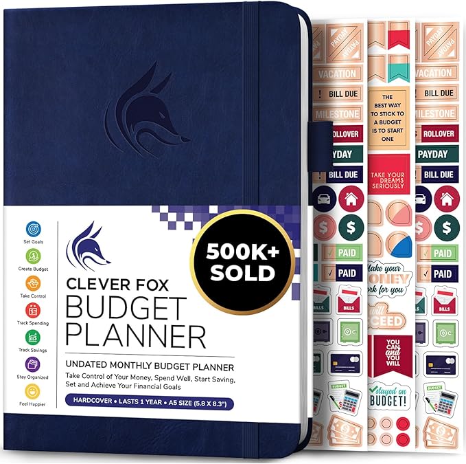 Clever Fox Budget Planner - Expense Tracker Notebook. Monthly Budgeting Organizer, Finance Logbook & Accounts Book, Bill Tracker, A5 (Dark Blue)