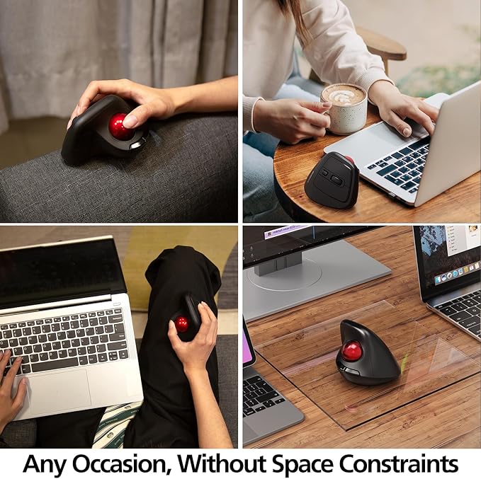 MicroPack Ergonomic Wireless Mouse with Trackball and 5 Adjustable DPI, Easy Thumb Control, Precise & Smooth Tracking. Update Bluetooth Medium-Sized Right Hand Mouse for Laptop, PC, Mac, Windows