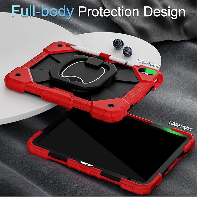 Case for iPad (A16) 11th Generation 11 Inch (2025) /iPad 10th Generation 10.9 Inch (2022) with Screen Protector,Military Grade Shockproof 10th Gen i Pad Case with Rotatable Stand,Red Black