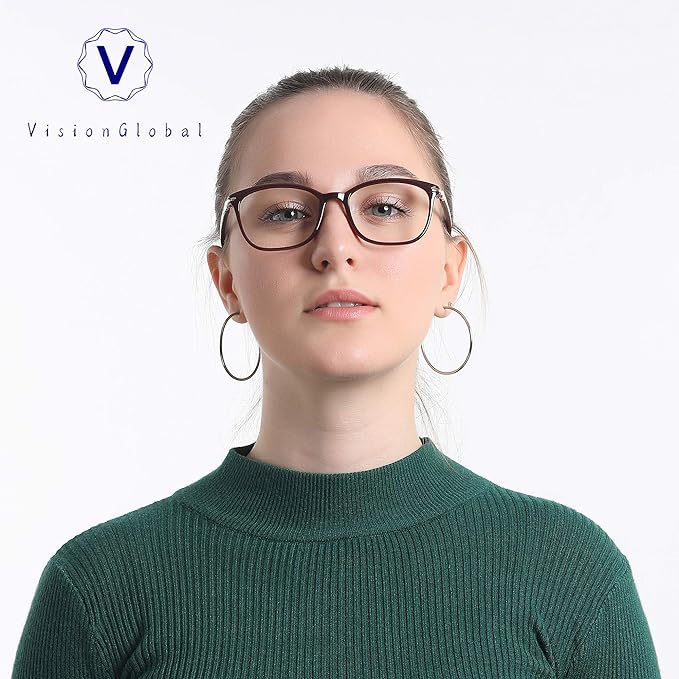 VisionGlobal Blue Light Blocking Glasses for Women/Men, Anti Eyestrain, Computer Reading, TV Glasses, Stylish Square Frame, Anti Glare(Red,+5.50 Magnification)