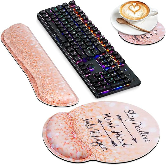 Mouse Pad with Wrist Support, Canjoy 3-in-1 Keyboard Wrist Rest + Ergonomic Mouse Pad + Coaster, Gel Wrist Rest for Computer Keyboard, Easy Typing & Pain Relief