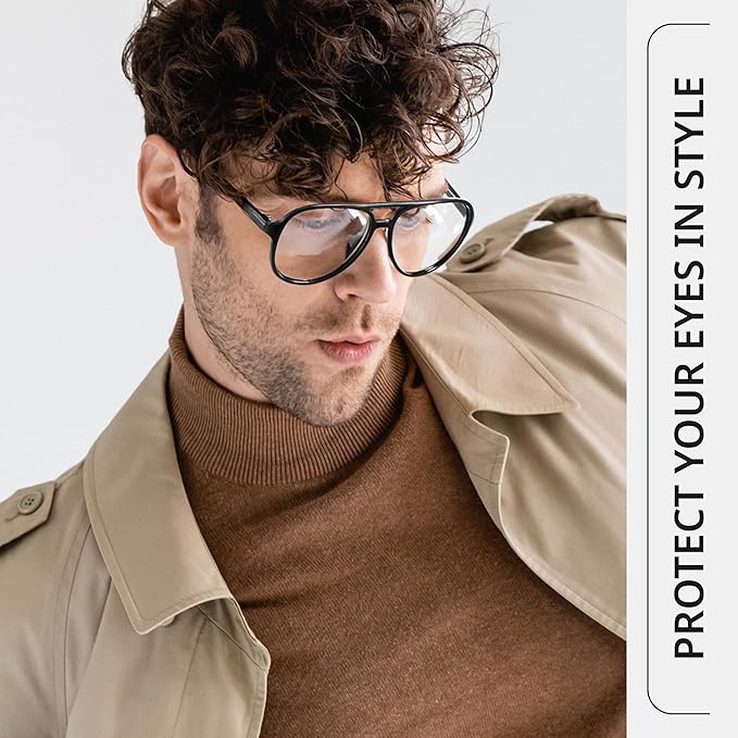 livho Vintage Aviator Blue Light Blocking Glasses, Fashion Oversized Frames with UV Protection Coating, Unisex Design