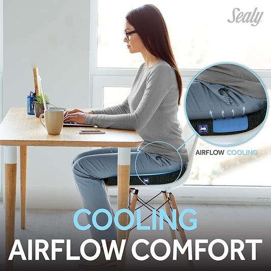 Sealy Memory Foam Seat Cushion for Car and Office Chairs – Pressure Relief Cushion for Tailbone Pain, Posture Support, and Comfort for Home Office Essentials