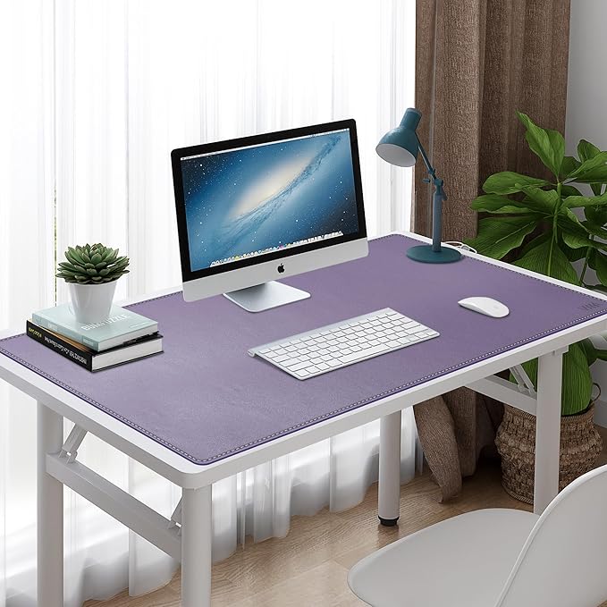 Vyaaa PU Leather Desk Mat, 40“ x 24” XXL Leather Desk Pad, Waterproof Extra Large Desk Mat, Large Mouse Pad, Desk Mats on top of Desks for Home or Office (Purple)