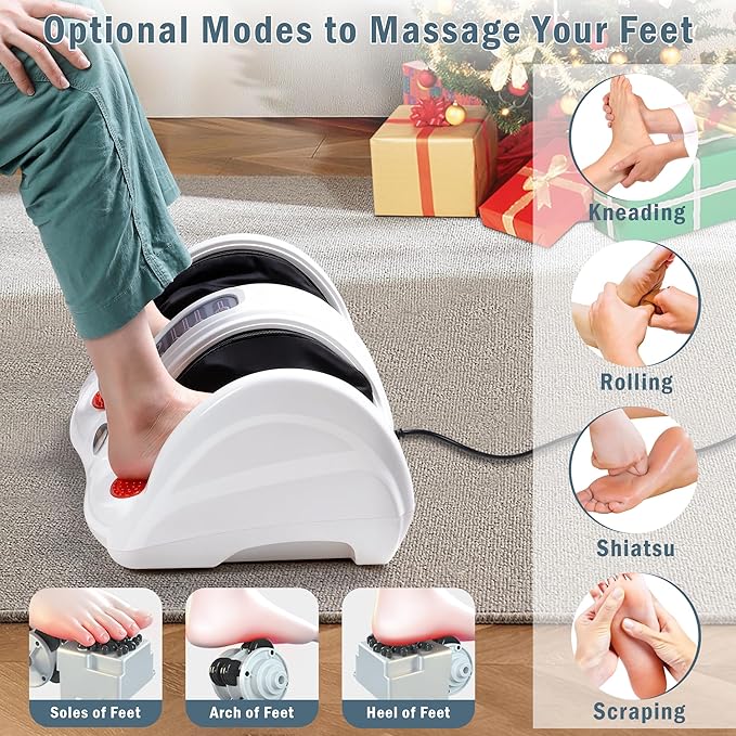H&B Luxuries Shiatsu Foot Massager Machine with Remote Controller, Kneading and Rolling Home Massagers for Feet, Ankle, Calf, Leg, Gift for Men, Women, Father, Mom Parents and The Elderly, White