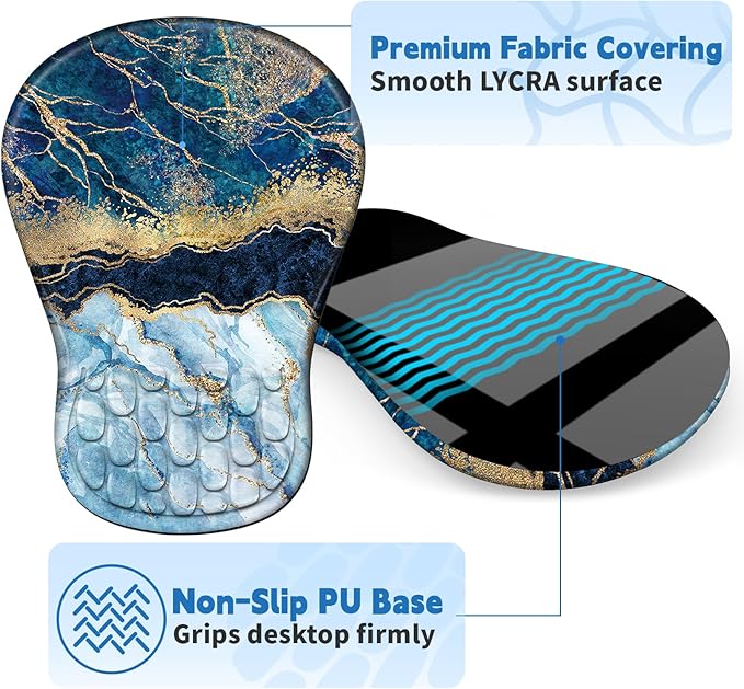 Ergonomic Mouse Pad with Wrist Rest Support, Mousepad with Comfortable Memory Foam Wrist Rest and Non-Slip PU Base for Pain Relief, Computer, Laptop, Office, Home (Marble)