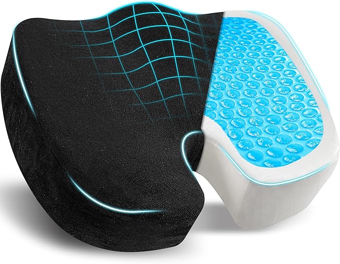 EcoNour Thick Memory Foam Gel Seat Cushion (Black) | Office Chair Cushion for Sciatica, Tailbone and Lower Back pain | Orthopedic cushion for Tail bone| Anti-Slip Support Pillow For Seniors and Driver