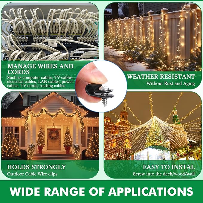 Hicarer 50 Pack R-Type Cable Clip Wire Clamp, Nylon Screw Mounting Cord Fastener Clips with 50 Pack Screws for Wire Management (Black, 1/4inch)