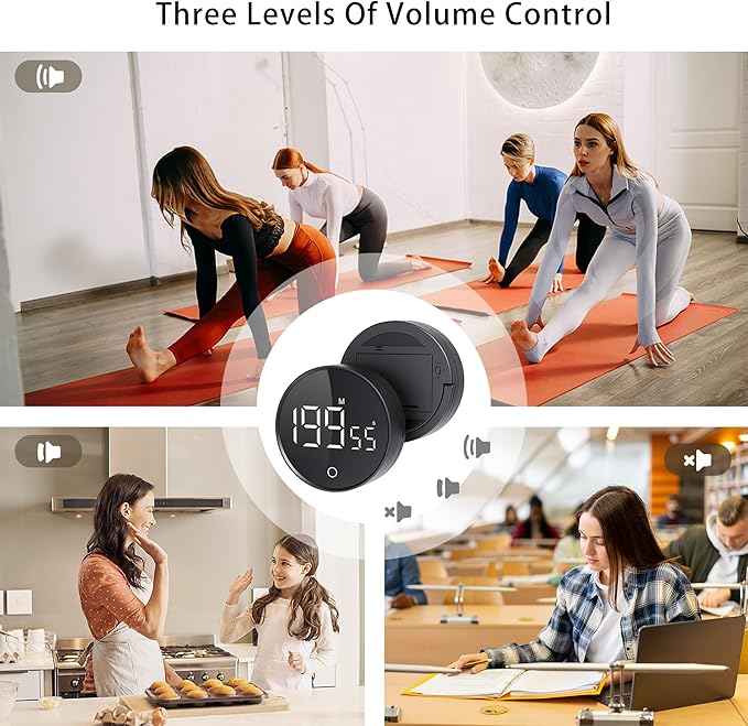 Digital Kitchen Timers, Visual timers Magnetic Countdown Countup Smart Timer Large LED 200 Minutes Display Volume Adjustable for Cooking Fitness Studying, Easy for Kids and Seniors