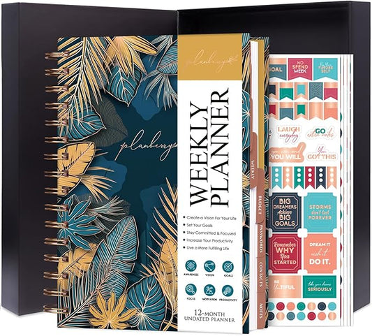 PLANBERRY Weekly Planner Premium – Undated Life Organizer & Budget Planner – Time Management, Goal Setting, to-Do List, Work-Life Balance & Habit Tracker – 6.9″ x 8.5″ (Tropical Forest)