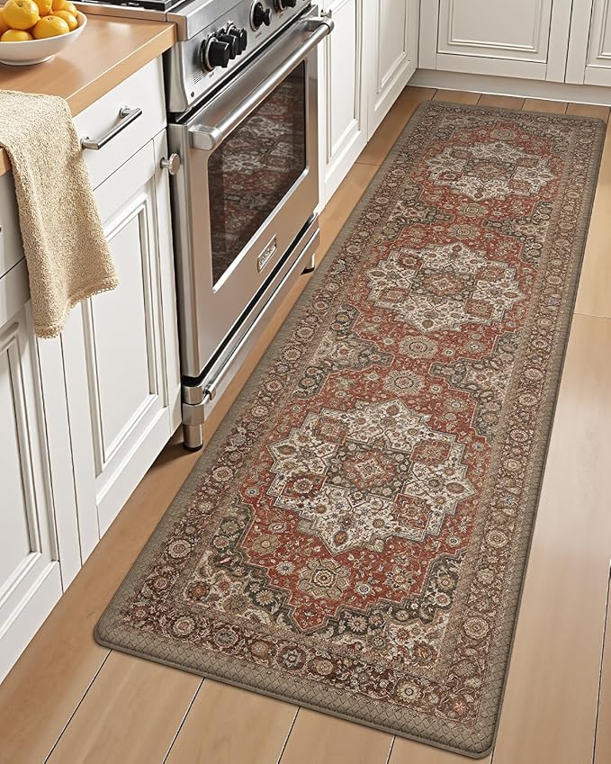 LUMI Kitchen Mat Anti Fatigue Cushioned, Memory Foam Padded Standing Rug Waterproof, Non Slip Comfort Floor Runner for Home, Sink, Laundry, Office, 17"x59", Red