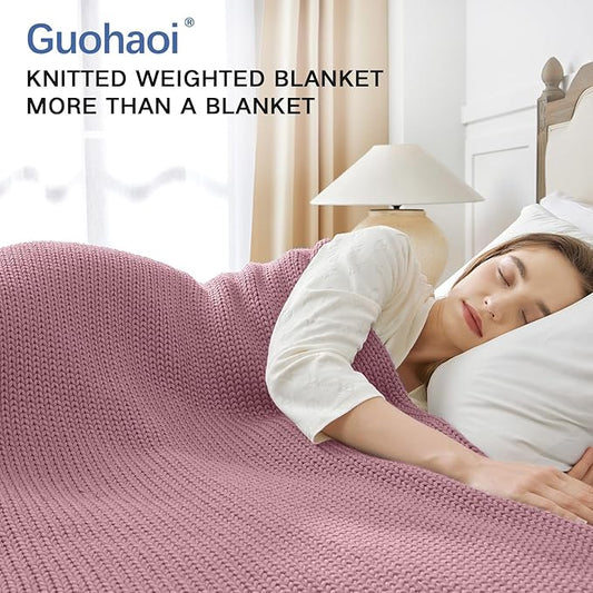 Guohaoi Knitted Weighted Blanket for Adults (Muted Pink 48"x72" 15lbs) No Beads Cooling Throw Blanket for Hot Sleepers, Home Decor Breathable Chunky Knit Heavy Blanket Use on Full Size Bed