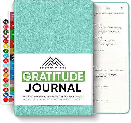 PRODUCTIVITY STORE Gratitude & Self-Care Journal - Guided Mindfulness & Mental Health Journal All-in-One with Prompts for Self Discovery - Daily Journal for Men & Women (A5, Teal)