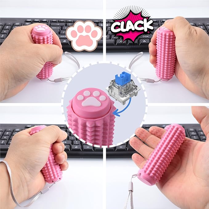 2PCS Little Ouchies Fidget with Cat Dog Paw Button, Sensory Pain Stim Fidget Toys for Adults & Teens, Anxiety and Stress Relief Items, Spiky Grippy Stim Tool, Portable ADHD Autism Fidget Clicker