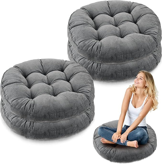 Jerify 4 Pcs Floor Pillow Cushions 22 x 22 Inch Round Square Large Meditation Floor Pillow for Classroom Adult Meditation Picnic Party Cushion for Seating Gift Christmas(Dark Grey,Round)
