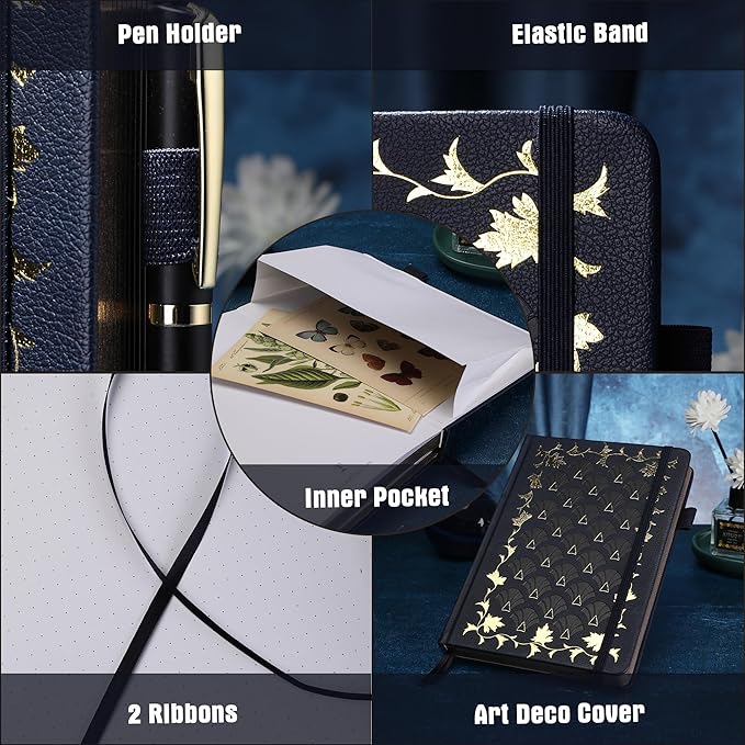 TIEFOSSI Bullet Dot Journal, Vintage Journal Notebook for Women Men, 160 GSM 192 Premium Pages, A5 Hardcover Journaling Notebooks Gift, for Travel Office Daily Writing