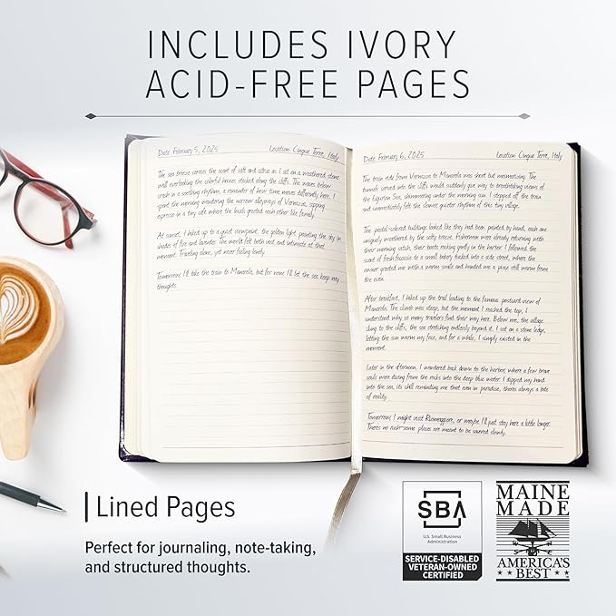 Gallery Leather Journal - Crafted in Maine, USA - Elegant Leather Writing Notebook with 192 Lined Pages - A Timeless Space for Your Thoughts - Acadia Navy - Air Force - 9.75x7.5, Large Lined