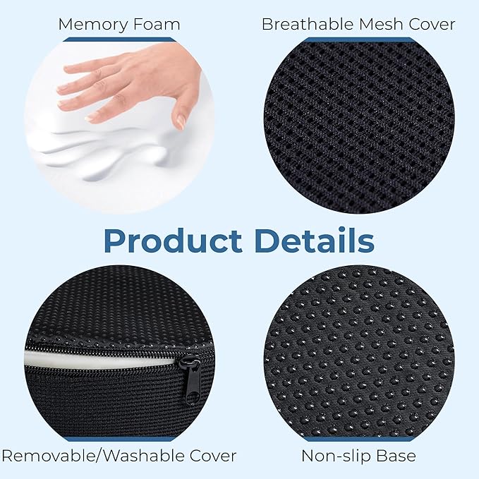 5 STARS UNITED Donut Pillow Hemorrhoid Tailbone Cushion – Large Chair Pad for Pain Relief – Coccyx, Prostate, Sciatica, Pelvic Floor, Pressure Sores, Pregnancy, Postpartum Recovery, Arctic Black