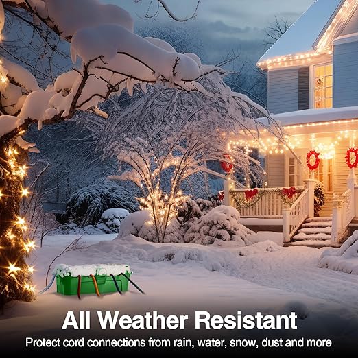 RESTMO Outdoor Electrical Box, IP54 Weatherproof Extension Cord Cover with 6 Cable Entry Ports, Waterproof Connection Box Protect Power Strip, Timer, Plug, Holiday Lights, (11.5x5.2x4 inch), Green