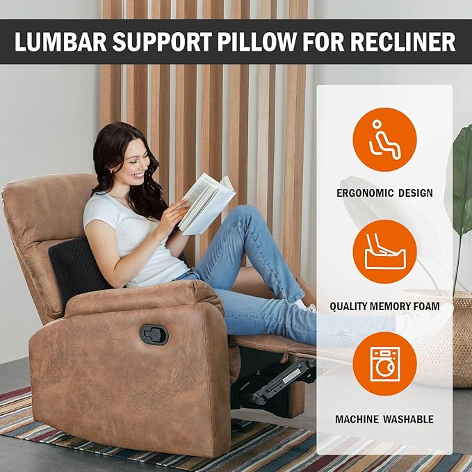 HOMBYS Lumbar Support Pillow for Recliner Chair, Memory Foam Back Support Cushion for Elderly,Extra Large Lumbar Support Pillow,Thick Backrest for Home Reading (Black, 20“x13.5"x5")
