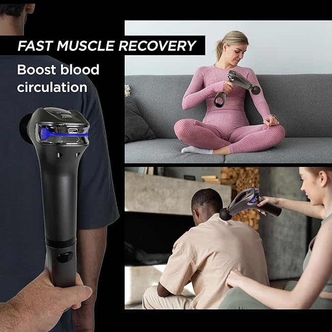 Massage Gun Deep Tissue | Percussion Massager for Back and Neck Pain Relief | Portable Handheld Muscle Massage Guns | Travel-Friendly Carry Case | Rechargable, Extended Ergonomic Handle