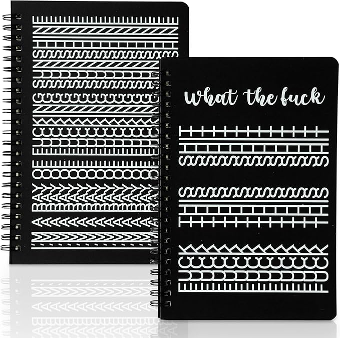 GioXtra Funny Office Notebook - 2Pcs Hidden Message A5 Spiral Notebook Humorous Quote Black Hardcover Diary Notepad Office Coworker White Elephant Gift College Student Reward Gag Gifts Birthday Favors