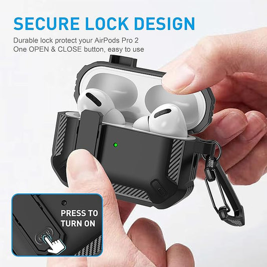 Maxjoy AirPods Pro 2nd/1st Generation Case Cover with Lock, AirPods Pro 2 Protective Case with Keychain Compatible with Apple AirPod Pro2 2023 USB C Cable 2022 Lightning Cable/ Pro1 2019, Black
