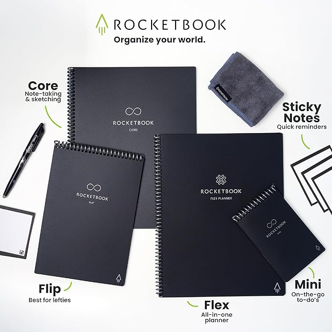 Rocketbook Mini Reusable Smart Notepad, Pocket Size Notebook 3.5x5.5, Gray - Dotted Pages, App-Connected, Erasable, Ideal for On-The-Go List Taking & Quick Notes Anywhere