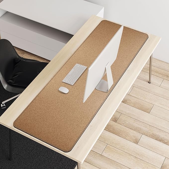 Vyaaa Cork & Leather Desk Mat, 47.2" x 15.7" Dual Sided Leather Desk Pad, Large Mouse Pad ，Waterproof Extra Large Desk Mat, Desk Mats on top of Desks for Home or Office (Black)