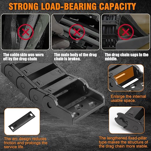 10 x 10/11mm (Inner H x W) R18 Bridge Type Drag Chain Cable Wire Carrier Protection Chain 39.3inch/1M for 3D Printer and CNC Router Mill,Black Plastic Nylon（Outer Side openable）