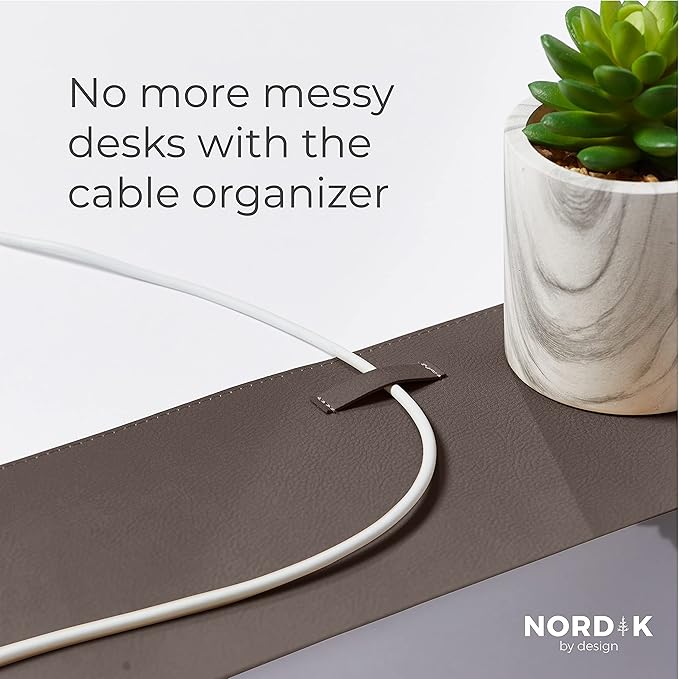 Nordik Cork Leather Desk Mat Cable Organizer - Gunmetal Grey 35 X 17 inch - Premium Extended Mouse Mat for Home Office Accessories - Non-Slip Vegan Leather Desk Pad Protector & Desk Blotter Pad