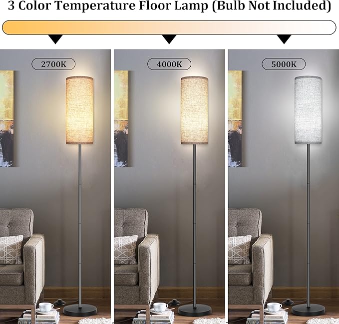 PARTPHONER Floor Lamp for Living Room, Modern Standing Lamps with Lampshade, Minimalist Tall Lamp with Foot Switch for Living Room, Bedroom, Kids Room, Office(Bulb Not Included)