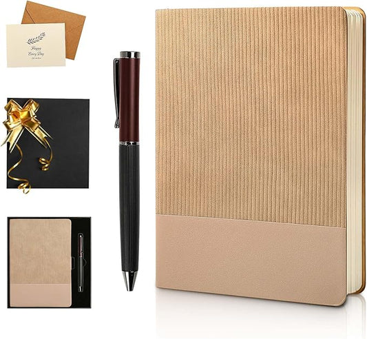 TSFPapier A5 Lined Notebook with Pen & Gift Box 216 Pages PU Leather Journals for Women Men 100GSM Thick Paper College Ruled Notebook for School,Travel,Business,Work,Home Writing (A5 Lined 216pages, Khaki - Gift Box Set)